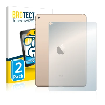 Parte frontal de un envase de producto con el logotipo de la marca BROTECT. Al lado se muestra el dispositivo Apple iPad Air 2