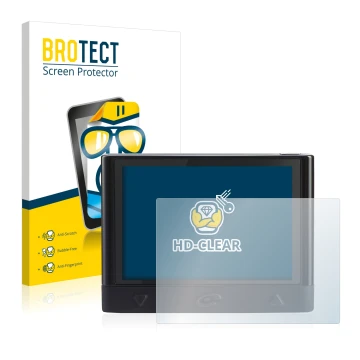 Parte frontal de un envase de producto con el logotipo de la marca BROTECT. Al lado se muestra el dispositivo Coyote Mini con 