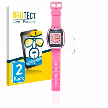 Parte frontal de un envase de producto con el logotipo de la marca BROTECT. Al lado se muestra el dispositivo Vtech Kidizoom S