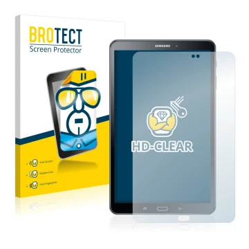 Parte frontal de un envase de producto con el logotipo de la marca BROTECT. Al lado se muestra el dispositivo Samsung Galaxy T