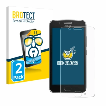 Parte frontal de un envase de producto con el logotipo de la marca BROTECT. Al lado se muestra el dispositivo Motorola Moto G5