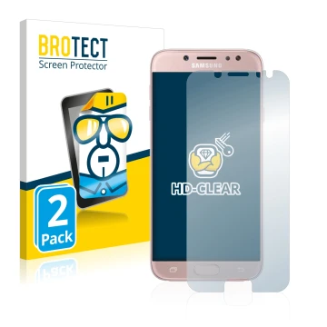 Parte frontal de un envase de producto con el logotipo de la marca BROTECT. Al lado se muestra el dispositivo Samsung Galaxy J