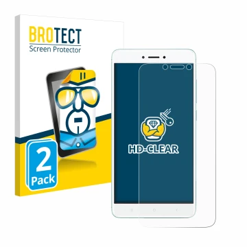 Parte frontal de un envase de producto con el logotipo de la marca BROTECT. Al lado se muestra el dispositivo Xiaomi Redmi 4X 