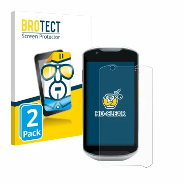 Parte frontal de un envase de producto con el logotipo de la marca BROTECT. Al lado se muestra el dispositivo Zebra TC56 con s