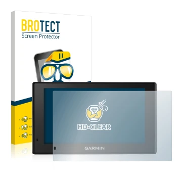 Parte frontal de un envase de producto con el logotipo de la marca BROTECT. Al lado se muestra el dispositivo Garmin DriveSmar