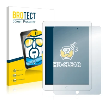 Parte frontal de un envase de producto con el logotipo de la marca BROTECT. Al lado se muestra el dispositivo Apple iPad 9.7 2