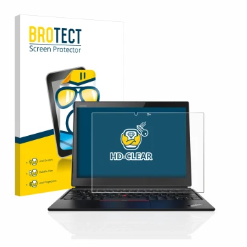 Parte frontal de un envase de producto con el logotipo de la marca BROTECT. Al lado se muestra el dispositivo Lenovo ThinkPad 