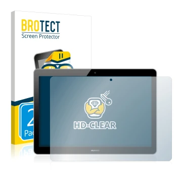 Parte frontal de un envase de producto con el logotipo de la marca BROTECT. Al lado se muestra el dispositivo Huawei MediaPad 
