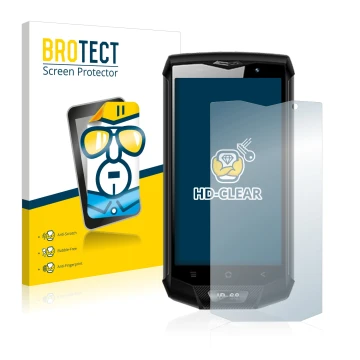 Parte frontal de un envase de producto con el logotipo de la marca BROTECT. Al lado se muestra el dispositivo Blackview BV8000