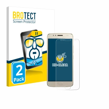 Parte frontal de un envase de producto con el logotipo de la marca BROTECT. Al lado se muestra el dispositivo Motorola Moto G5