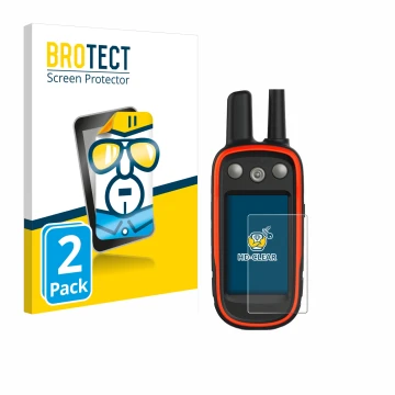 Parte frontal de un envase de producto con el logotipo de la marca BROTECT. Al lado se muestra el dispositivo Garmin Atemos 10