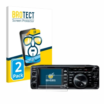 Parte frontal de un envase de producto con el logotipo de la marca BROTECT. Al lado se muestra el dispositivo Yaesu FT-991A co