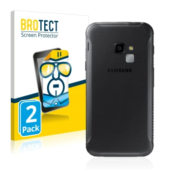 Parte frontal de un envase de producto con el logotipo de la marca BROTECT. Al lado se muestra el dispositivo Samsung Galaxy X