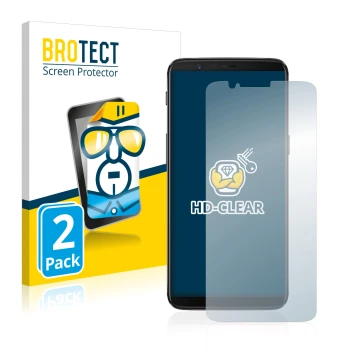 Parte frontal de un envase de producto con el logotipo de la marca BROTECT. Al lado se muestra el dispositivo OnePlus 5T con s