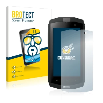 Parte frontal de un envase de producto con el logotipo de la marca BROTECT. Al lado se muestra el dispositivo Crosscall Trekke