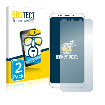 Parte frontal de un envase de producto con el logotipo de la marca BROTECT. Al lado se muestra el dispositivo Xiaomi Redmi 5 P