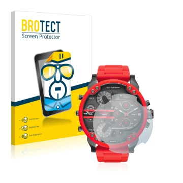 Parte frontal de un envase de producto con el logotipo de la marca BROTECT. Al lado se muestra el dispositivo Diesel DZ7370 co