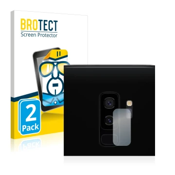 Parte frontal de un envase de producto con el logotipo de la marca BROTECT. Al lado se muestra el dispositivo Samsung Galaxy S