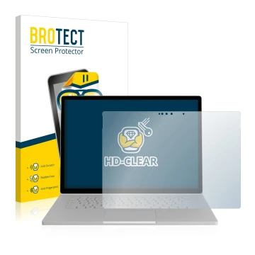 Parte frontal de un envase de producto con el logotipo de la marca BROTECT. Al lado se muestra el dispositivo Microsoft Surfac