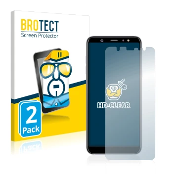 Parte frontal de un envase de producto con el logotipo de la marca BROTECT. Al lado se muestra el dispositivo Samsung Galaxy A