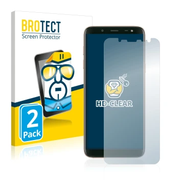 Parte frontal de un envase de producto con el logotipo de la marca BROTECT. Al lado se muestra el dispositivo Samsung Galaxy J