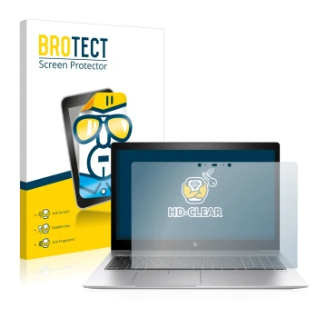 Parte frontal de un envase de producto con el logotipo de la marca BROTECT. Al lado se muestra el dispositivo HP EliteBook 850