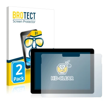 Parte frontal de un envase de producto con el logotipo de la marca BROTECT. Al lado se muestra el dispositivo Microsoft Surfac