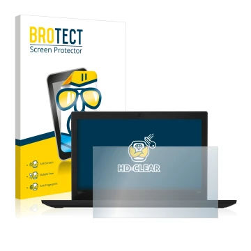 Parte frontal de un envase de producto con el logotipo de la marca BROTECT. Al lado se muestra el dispositivo Lenovo Thinkpad 