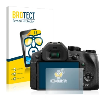 Parte frontal de un envase de producto con el logotipo de la marca BROTECT. Al lado se muestra el dispositivo Panasonic Lumix 