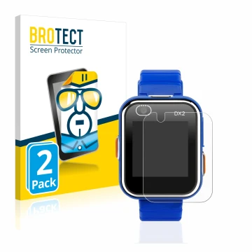 Parte frontal de un envase de producto con el logotipo de la marca BROTECT. Al lado se muestra el dispositivo Vtech Kidizoom S