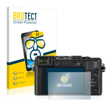 Parte frontal de un envase de producto con el logotipo de la marca BROTECT. Al lado se muestra el dispositivo Panasonic Lumix 