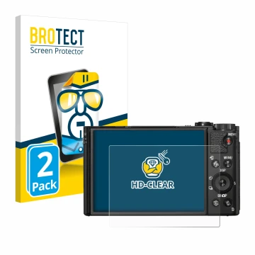 Parte frontal de un envase de producto con el logotipo de la marca BROTECT. Al lado se muestra el dispositivo Sony Cyber-Shot 