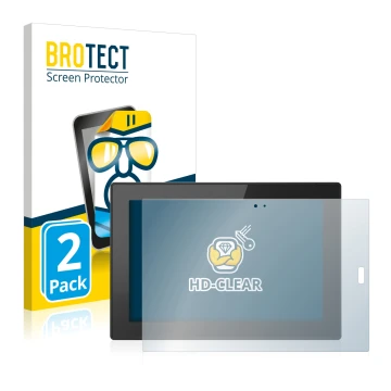 Parte frontal de un envase de producto con el logotipo de la marca BROTECT. Al lado se muestra el dispositivo Lenovo Tablet 10