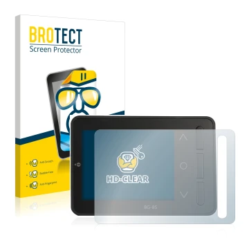 Parte frontal de un envase de producto con el logotipo de la marca BROTECT. Al lado se muestra el dispositivo ISDT BG-8S con s