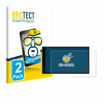 Parte frontal de un envase de producto con el logotipo de la marca BROTECT. Al lado se muestra el dispositivo Garmin DriveTrac