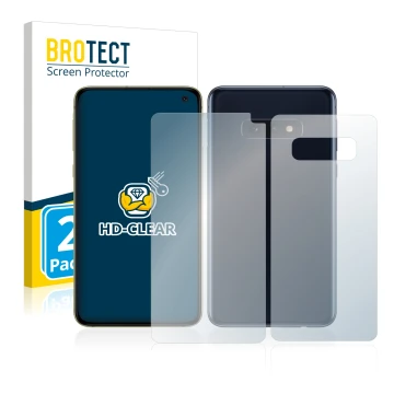 Parte frontal de un envase de producto con el logotipo de la marca BROTECT. Al lado se muestra el dispositivo Samsung Galaxy S