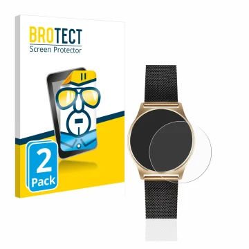 Parte frontal de un envase de producto con el logotipo de la marca BROTECT. Al lado se muestra el dispositivo Xlyne X-Watch Jo