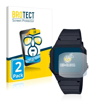Parte frontal de un envase de producto con el logotipo de la marca BROTECT. Al lado se muestra el dispositivo Casio Unisex A16