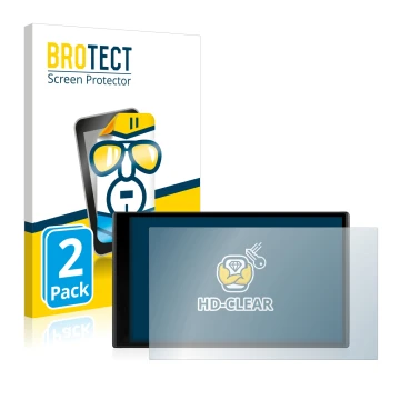 Parte frontal de un envase de producto con el logotipo de la marca BROTECT. Al lado se muestra el dispositivo Garmin DriveSmar