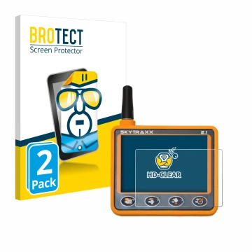 Parte frontal de un envase de producto con el logotipo de la marca BROTECT. Al lado se muestra el dispositivo Skytraxx 2.1 Var