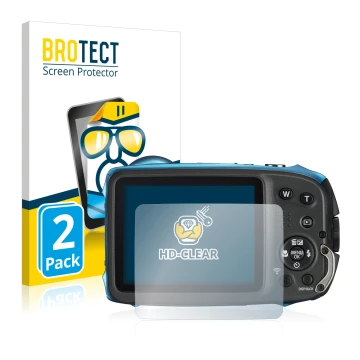 Parte frontal de un envase de producto con el logotipo de la marca BROTECT. Al lado se muestra el dispositivo Fujifilm FinePix