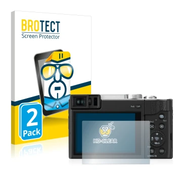 Parte frontal de un envase de producto con el logotipo de la marca BROTECT. Al lado se muestra el dispositivo Panasonic Lumix 