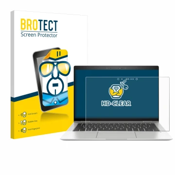 Parte frontal de un envase de producto con el logotipo de la marca BROTECT. Al lado se muestra el dispositivo HP EliteBook x36