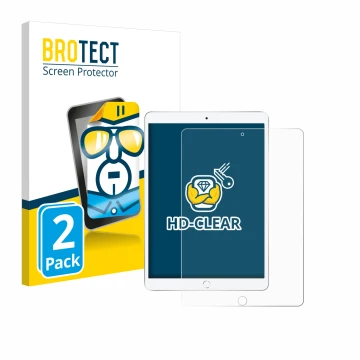 Parte frontal de un envase de producto con el logotipo de la marca BROTECT. Al lado se muestra el dispositivo Apple iPad Air 2
