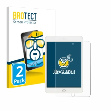 Parte frontal de un envase de producto con el logotipo de la marca BROTECT. Al lado se muestra el dispositivo Apple iPad Mini 