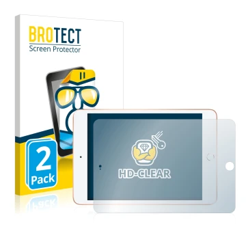 Parte frontal de un envase de producto con el logotipo de la marca BROTECT. Al lado se muestra el dispositivo Apple iPad Mini 