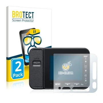 Parte frontal de un envase de producto con el logotipo de la marca BROTECT. Al lado se muestra el dispositivo Sony DSC-RX0M2 (