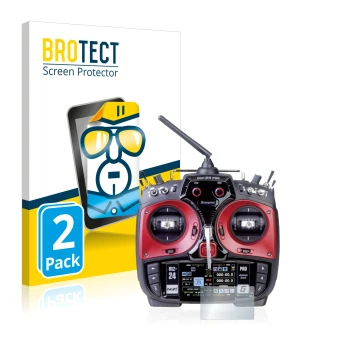 Parte frontal de un envase de producto con el logotipo de la marca BROTECT. Al lado se muestra el dispositivo Graupner mz-24 P