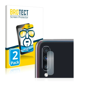 Parte frontal de un envase de producto con el logotipo de la marca BROTECT. Al lado se muestra el dispositivo Samsung Galaxy A