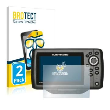 Parte frontal de un envase de producto con el logotipo de la marca BROTECT. Al lado se muestra el dispositivo Humminbird Helix